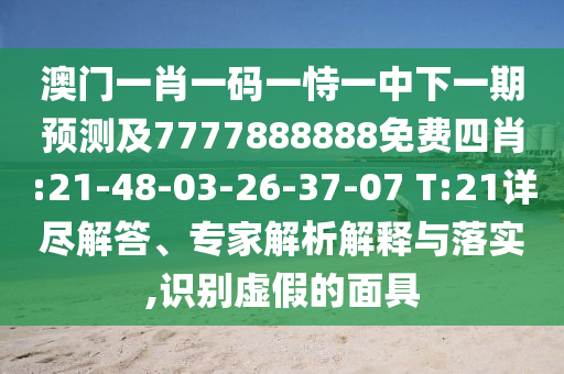 澳門一肖一碼一恃一中下一期預(yù)測及7777888888免費(fèi)四肖:21-48-03-26-37-07 T:21詳盡解答、專家解析解釋與落實(shí),識別虛假的面具