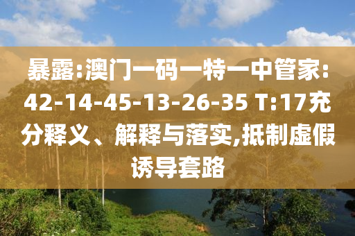 暴露:澳門一碼一特一中管家:42-14-45-13-26-35 T:17充分釋義、解釋與落實,抵制虛假誘導套路